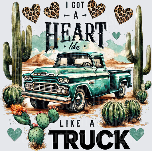 I Got A Heart Like A Truck Vintage Pickup Desert Cactus Scene