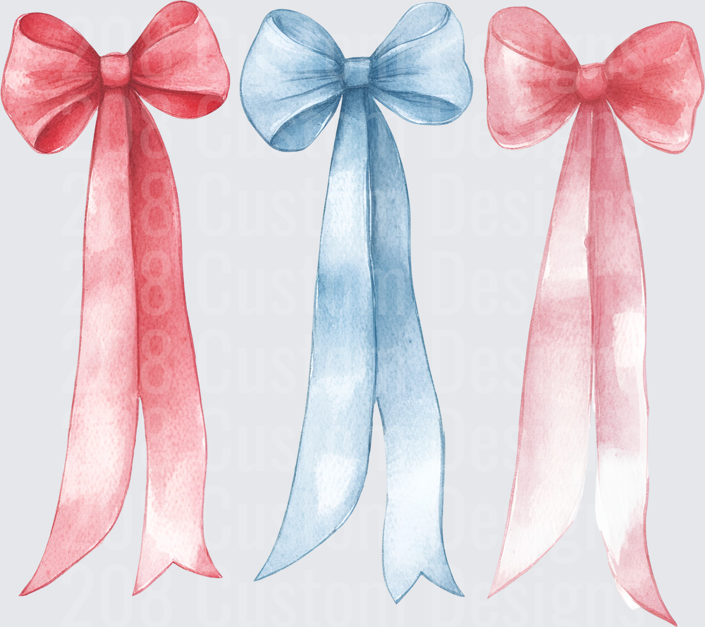 Watercolor Red and Blue Ribbon Bows