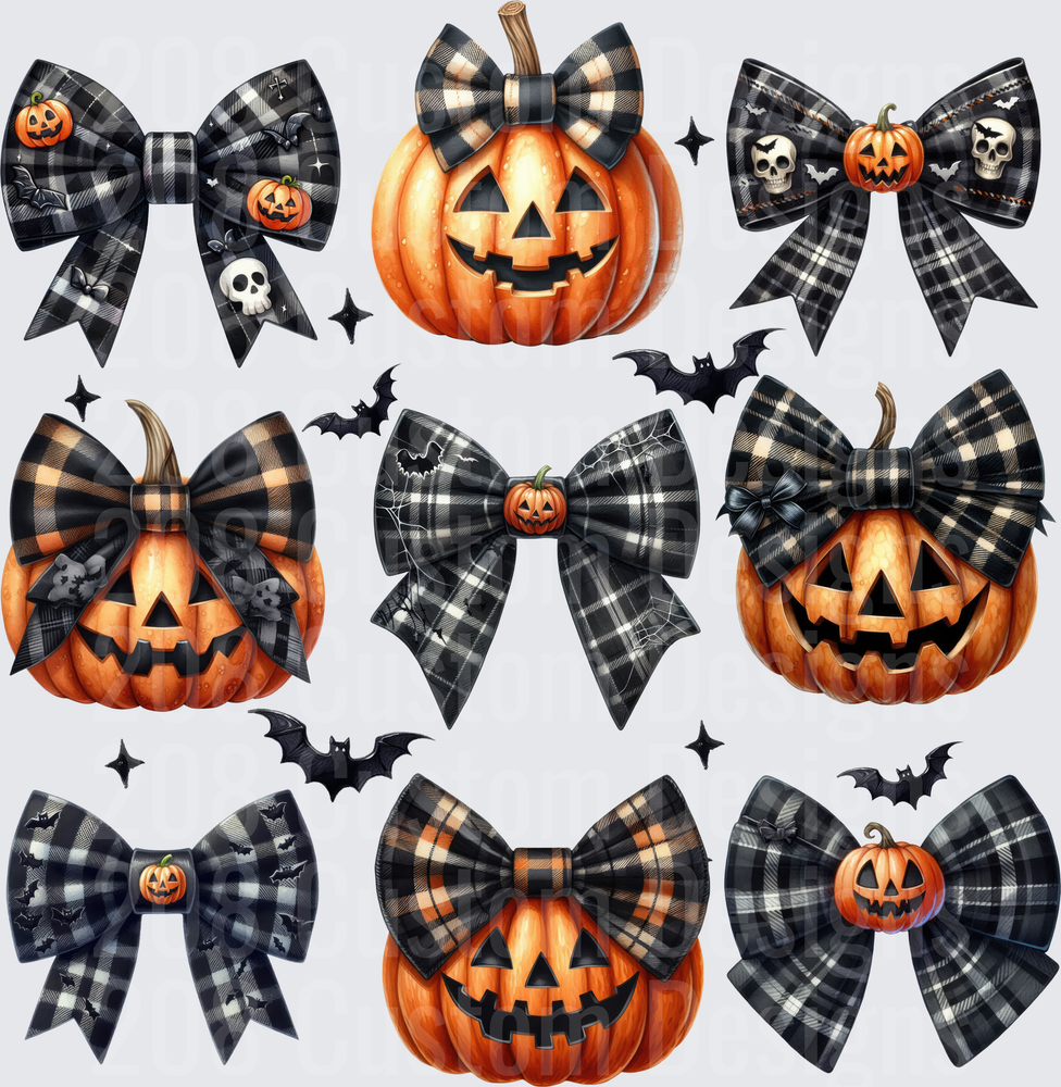 Halloween Plaid Bow Jack-O-Lantern Pumpkin