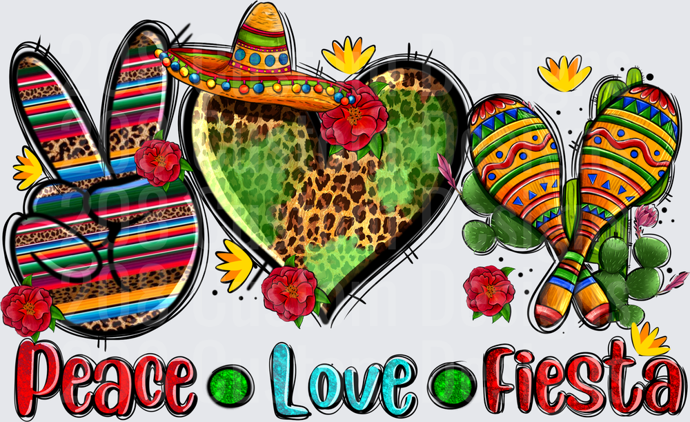 Peace Love Fiesta Mexican Sombrero Cactus Leopard Print