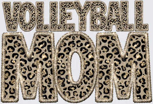 Volleyball Mom Leopard Print Faux Embroidery Sequin Letters