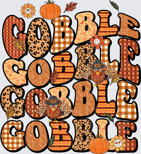 Gobble Gobble Gobble Thanksgiving Turkey Patterned