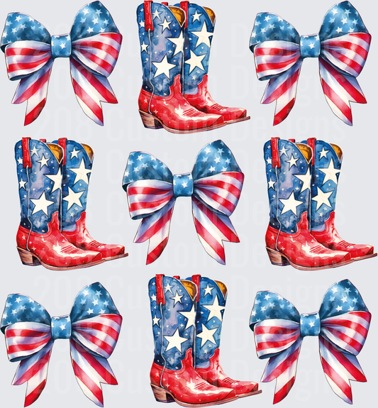 Patriotic Cowboy Boots and American Flag Bows Pattern