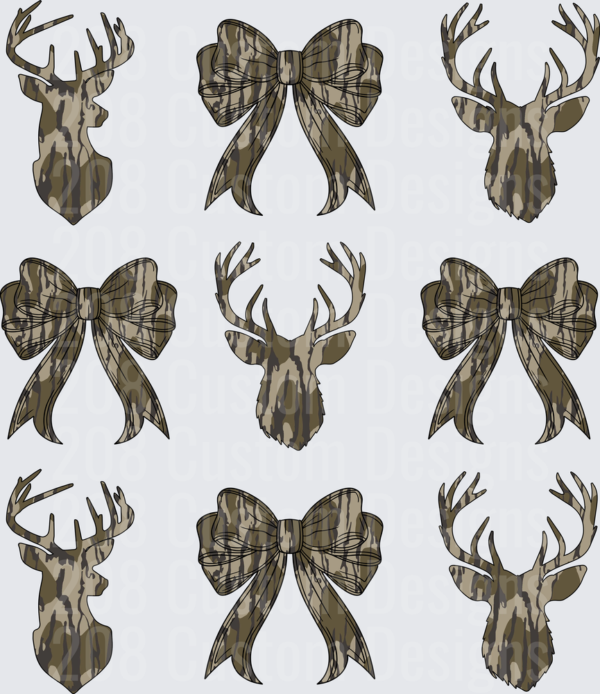 Camouflage Deer Heads and Bows Hunting Pattern