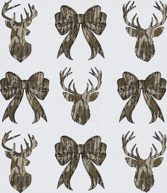 Camouflage Deer Heads and Bows Hunting Pattern