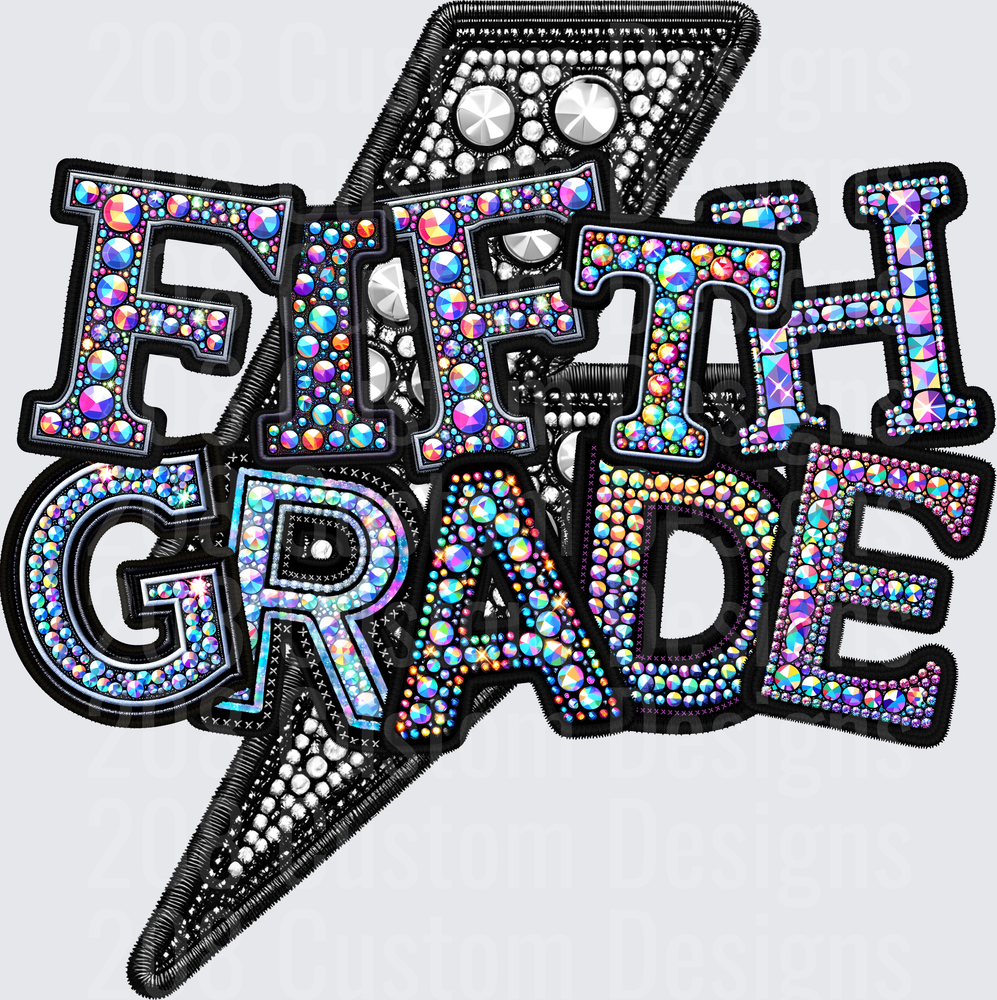 Fifth Grade Rhinestone Lightning Bolt