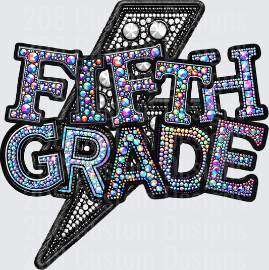 Fifth Grade Rhinestone Lightning Bolt