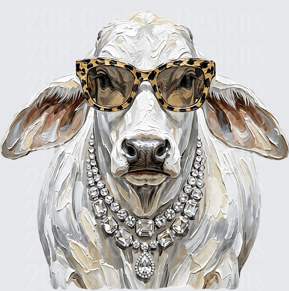 Glamorous Brahman Cow Leopard Print Sunglasses Diamond Necklace