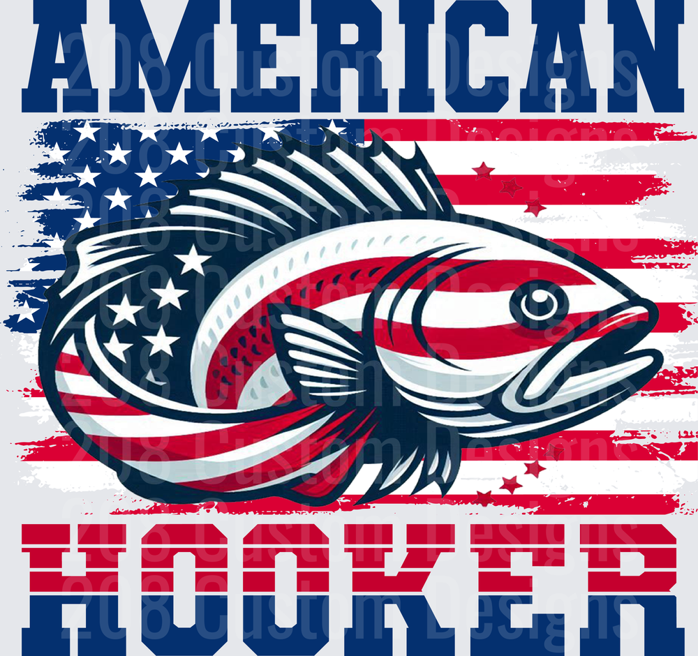American Hooker Fishing Bass with Distressed Flag Background