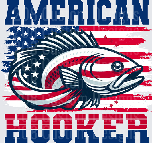 American Hooker Fishing Bass with Distressed Flag Background