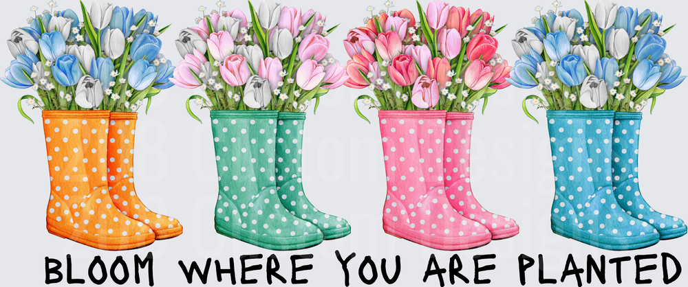 Bloom Where You Are Planted Polka Dot Rain Boots with Tulip Flowers