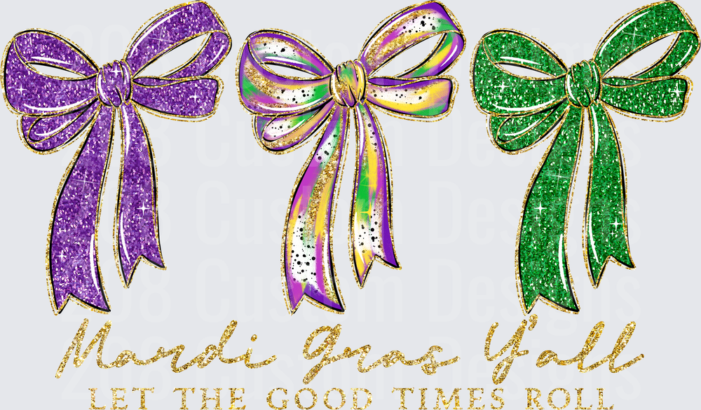 Mardi Gras Y'all Purple Green Gold Glitter Bow Design