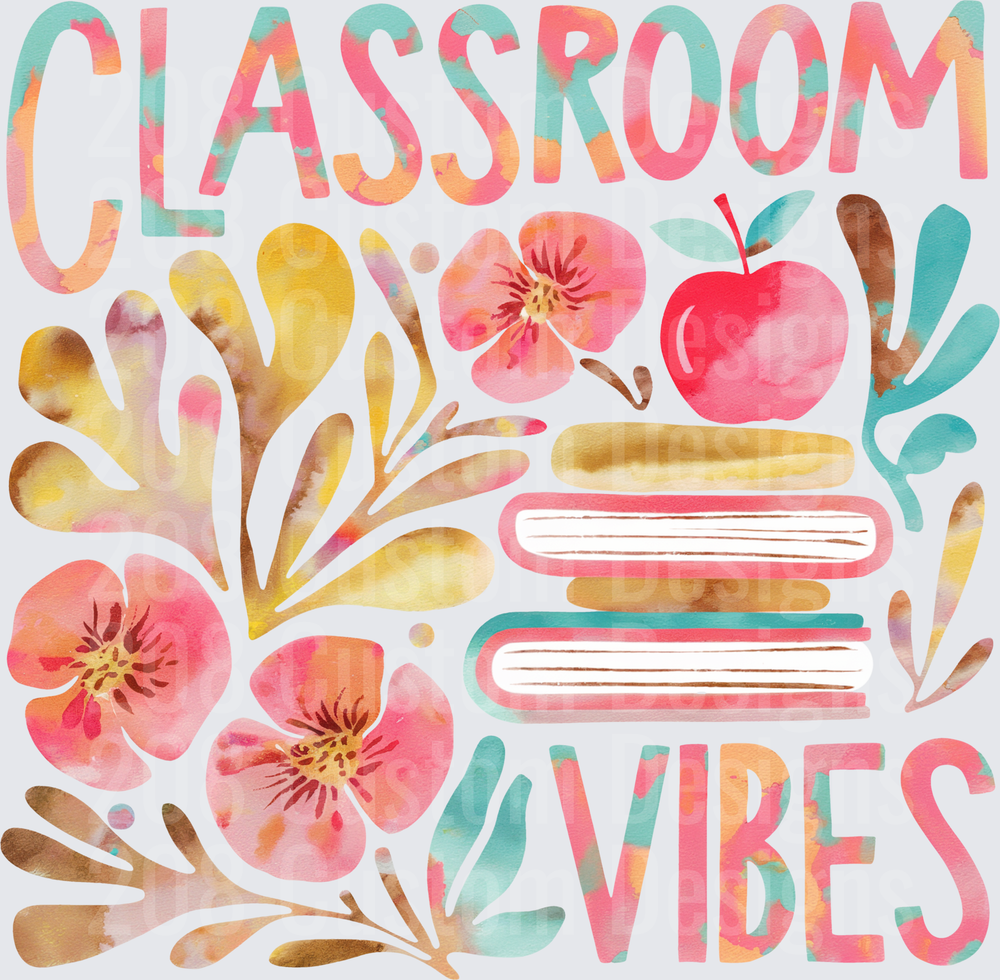 Classroom Vibes Watercolor Floral Books Apple Teacher