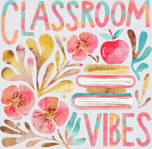 Classroom Vibes Watercolor Floral Books Apple Teacher