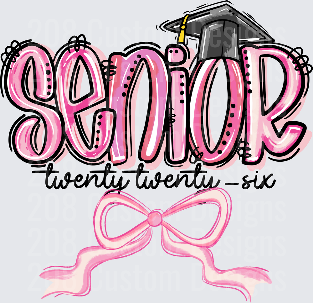 Senior Twenty Twenty-Six Pink Graduation Cap Bow Design