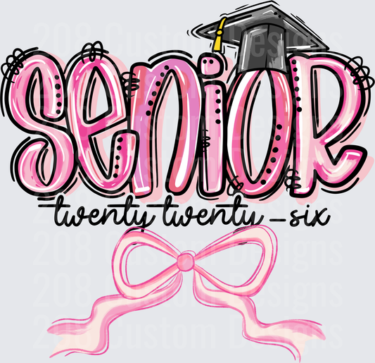 Senior Twenty Twenty-Six Pink Graduation Cap Bow Design