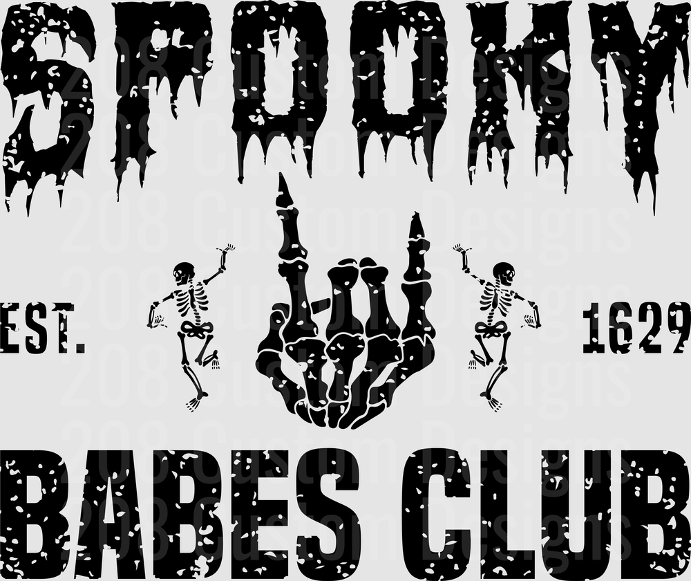 Spooky Babes Club Est 1629 Skeleton Rock Hand Halloween