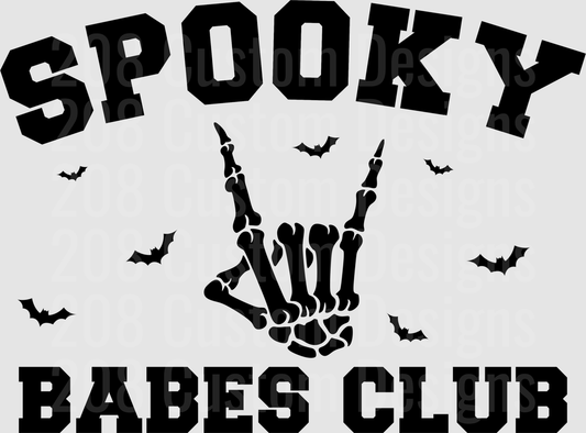 Spooky Babes Club Skeleton Rock Hand Bats Halloween