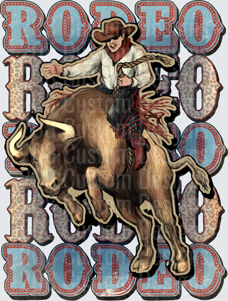 Rodeo Bull Rider Cowboy Western Vintage Style Design