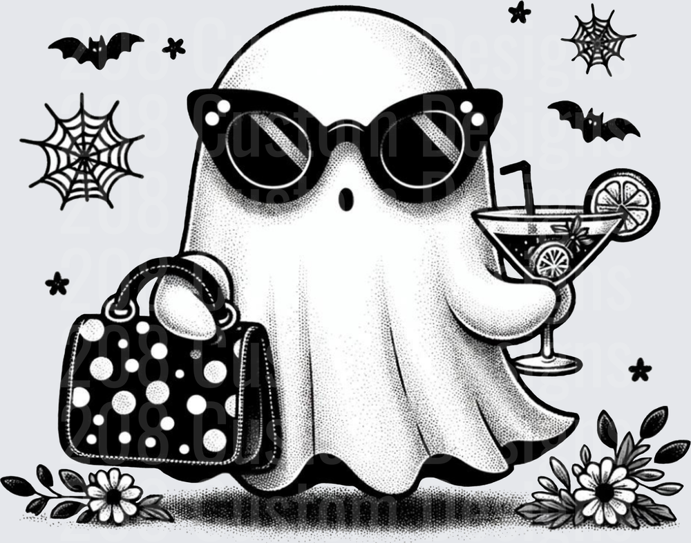 Sassy Ghost With Sunglasses Cocktail Polka Dot Purse Halloween