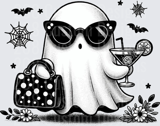 Sassy Ghost With Sunglasses Cocktail Polka Dot Purse Halloween