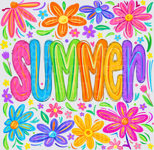 Colorful Summer Typography with Vibrant Floral Border Design