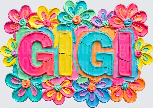GIGI Text with Colorful Floral Border Design