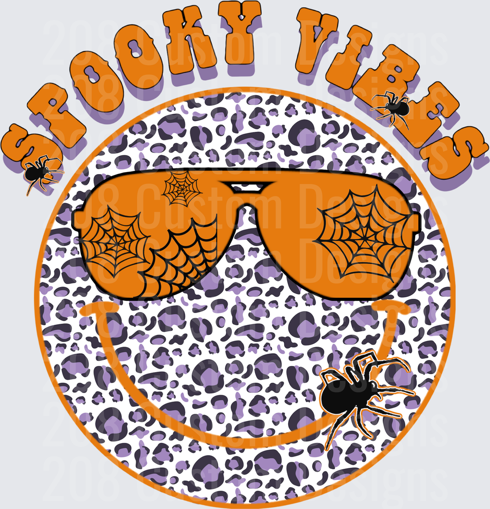 Spooky Vibes Halloween Leopard Smiley Face with Spider Webs