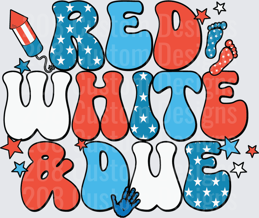 Red White and Blue Patriotic Bubble Letters with Firework