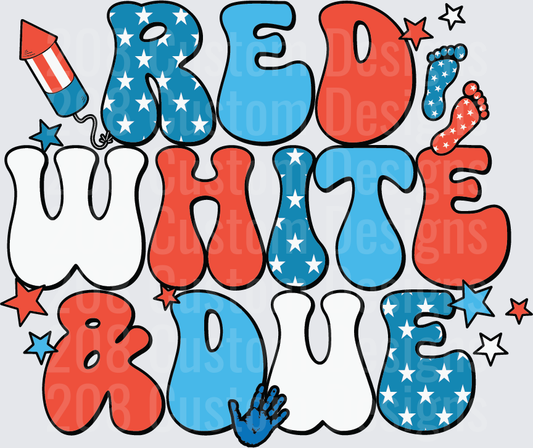 Red White and Blue Patriotic Bubble Letters with Firework
