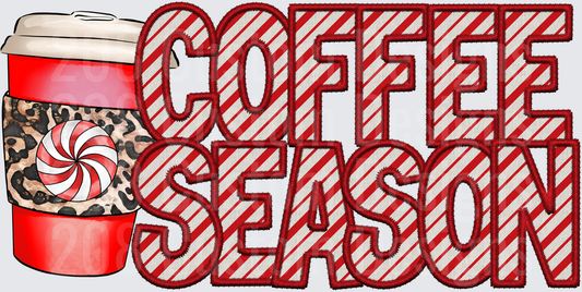 Coffee Season Candy Cane Striped Text with Peppermint Cup