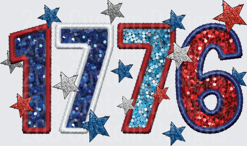 1776 Patriotic Sequin Numbers with Stars Fourth of July