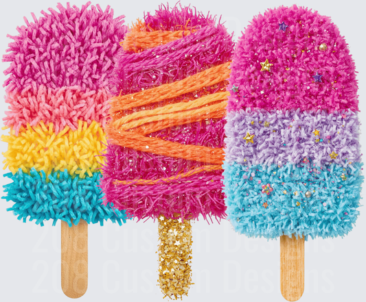 Colorful Fluffy Popsicles with Sparkly Glitter Accents