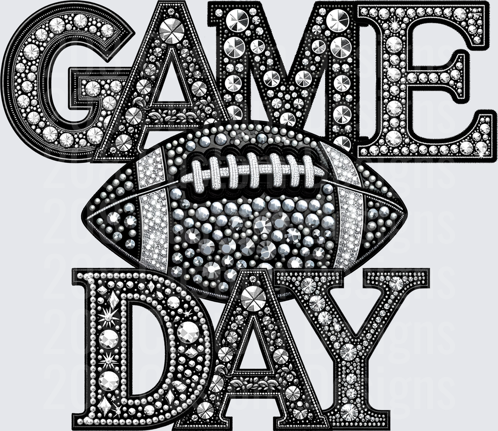 Black and Silver Rhinestone Game Day Football Bling Design