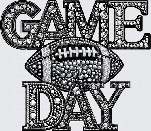 Black and Silver Rhinestone Game Day Football Bling Design