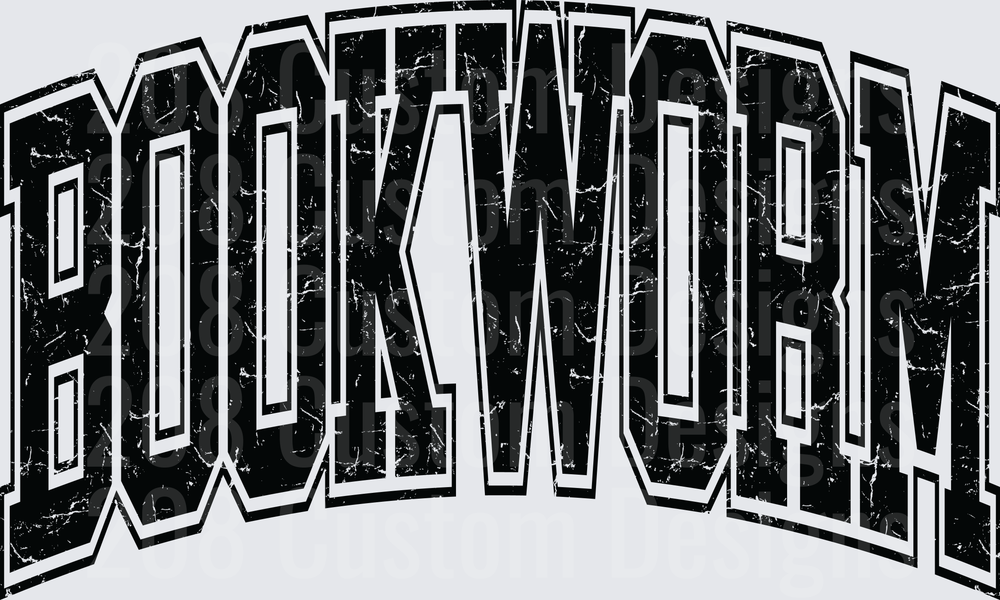 Distressed Black BOOKWORM Text with Vintage Cracked Effect