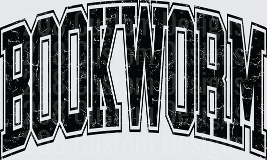 Distressed Black BOOKWORM Text with Vintage Cracked Effect