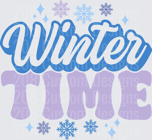 Winter Time Typography with Snowflakes and Stars