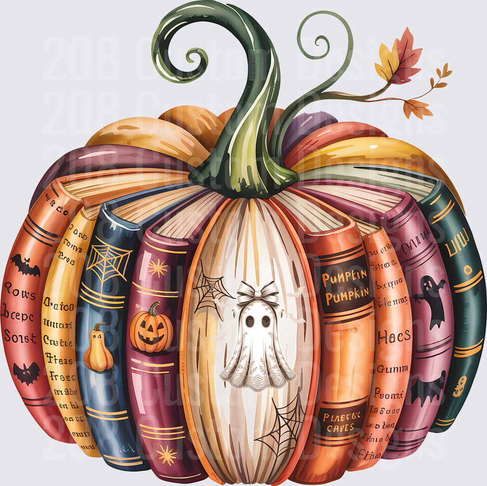 Halloween Pumpkin Spooky Books with Ghost