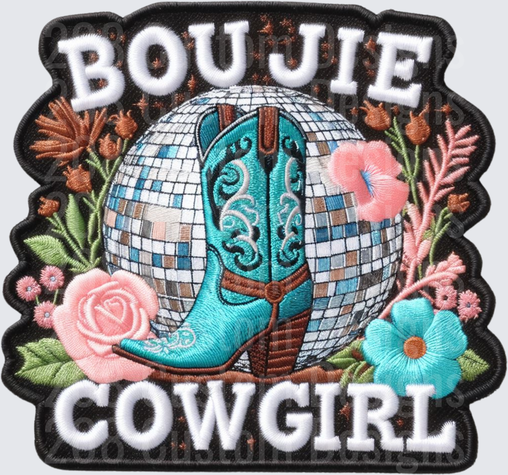Boujie Cowgirl Disco Ball Cowboy Boot Floral Embroidered
