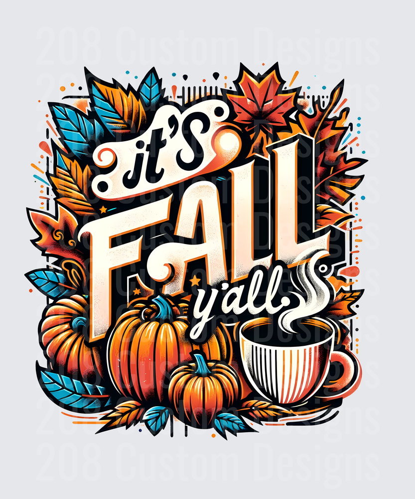 It's Fall Y'all Autumn Pumpkins Coffee Cup Leaves Design