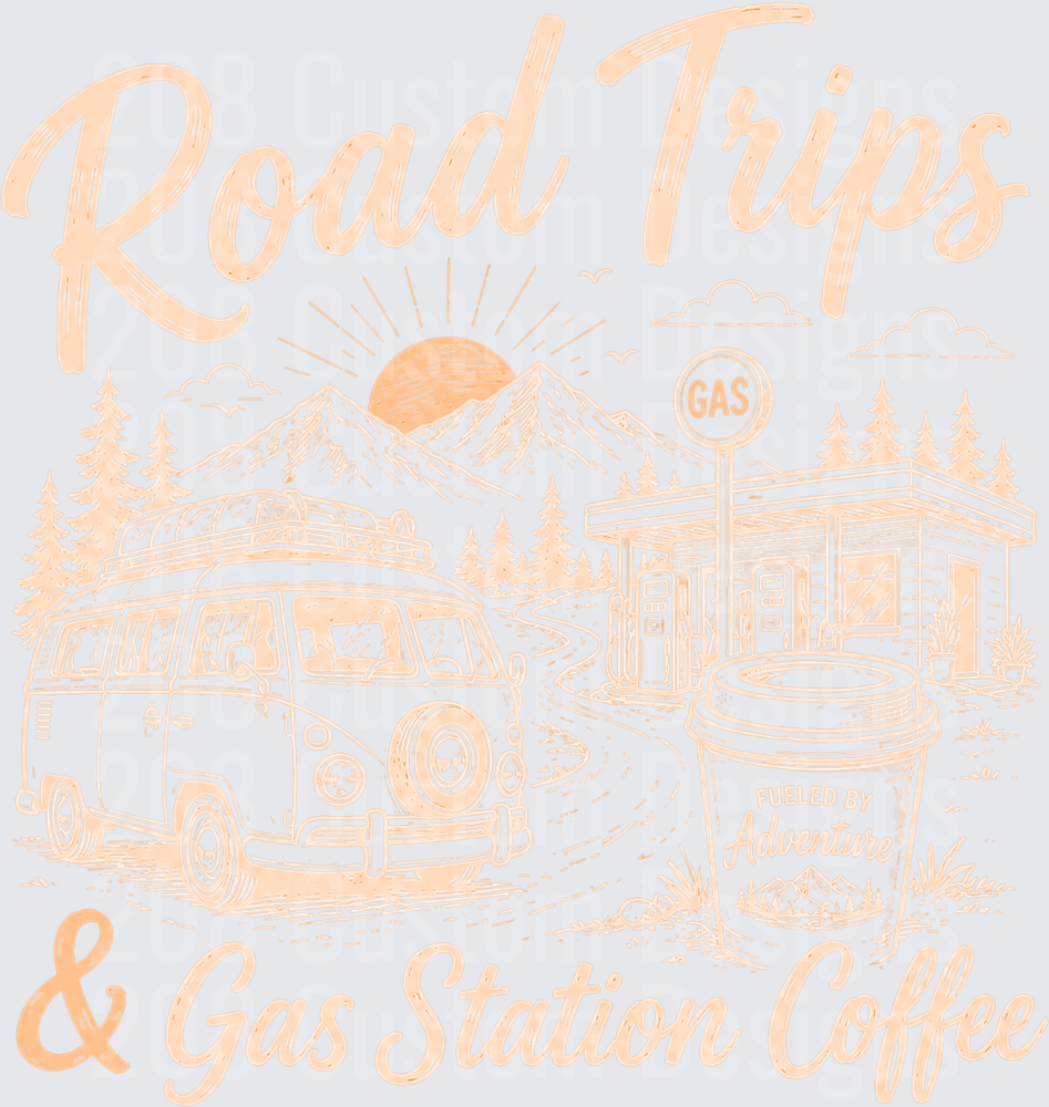 Road Trips & Gas Station Coffee Vintage Van Mountain Scene
