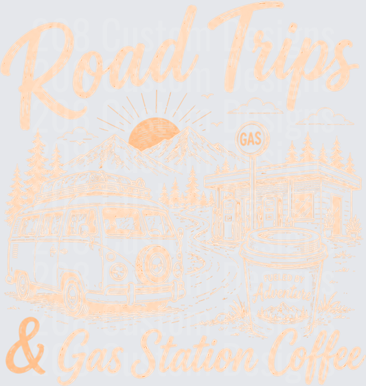Road Trips & Gas Station Coffee Vintage Van Mountain Scene