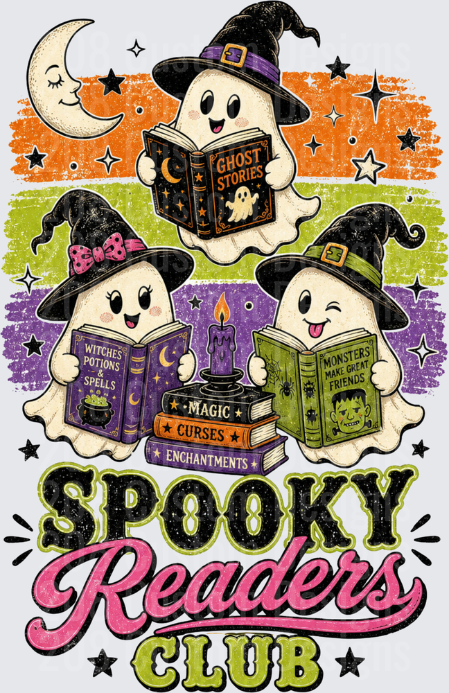 Spooky Readers Club Cute Halloween Ghosts Reading Books