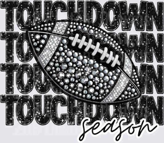 Touchdown Season Rhinestone Glitter Football Stacked Text