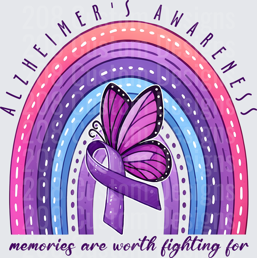 Alzheimer's Awareness Rainbow with Purple Butterfly Ribbon