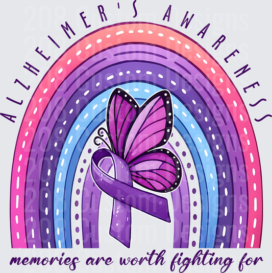 Alzheimer's Awareness Rainbow with Purple Butterfly Ribbon