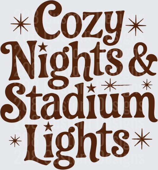 Cozy Nights & Stadium Lights Retro Brown Typography Stars