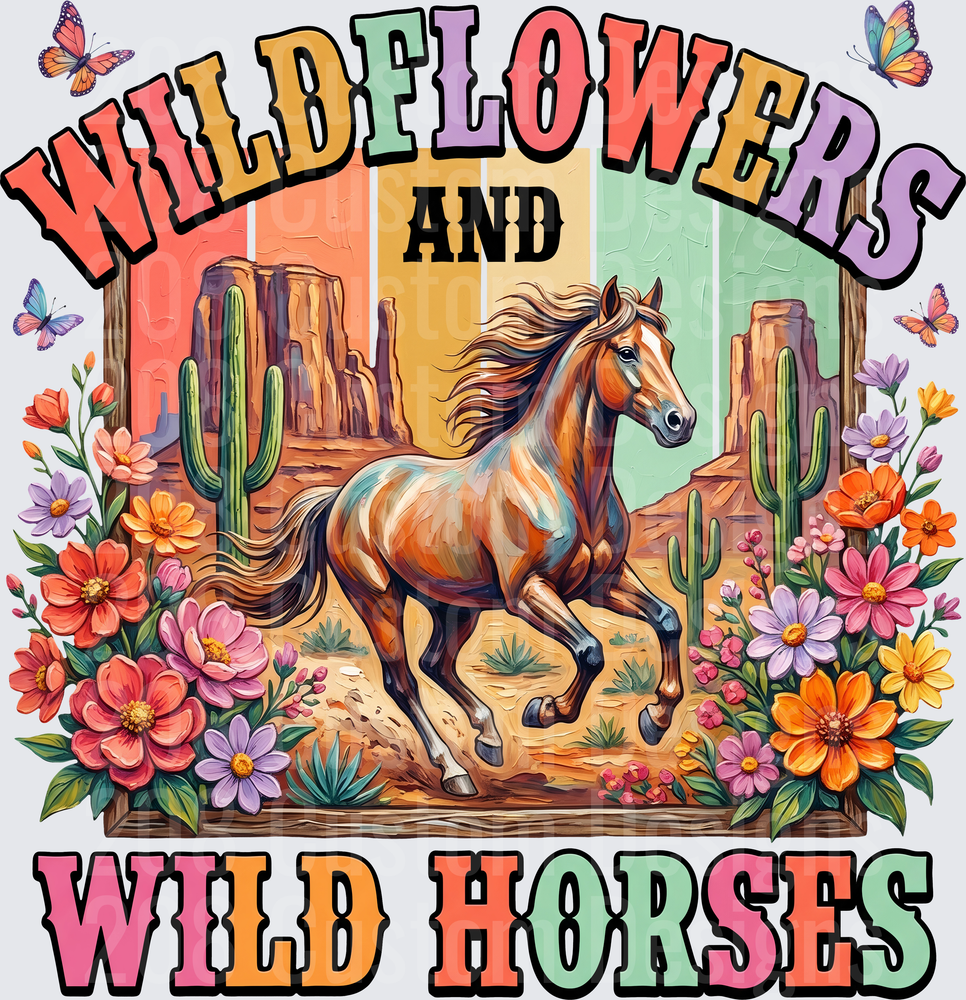 Wildflowers and Wild Horses Western Desert Boho Floral
