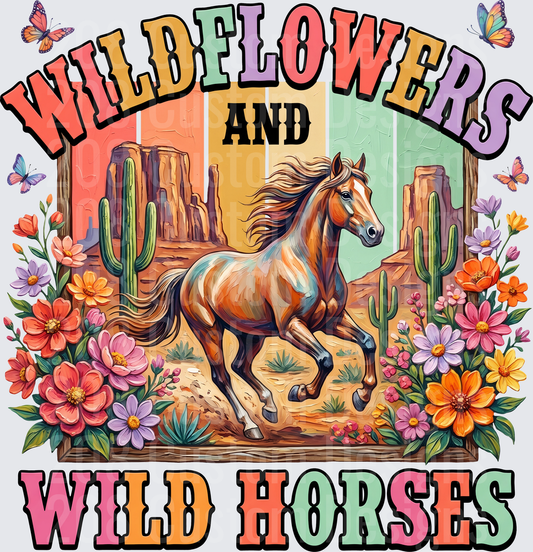 Wildflowers and Wild Horses Western Desert Boho Floral